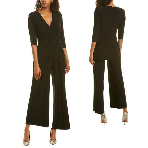 Adrianna Papell Pants - Adrianna Papell Ap1d103478 Draped Cascading Jumpsuit Black Pants Size 6